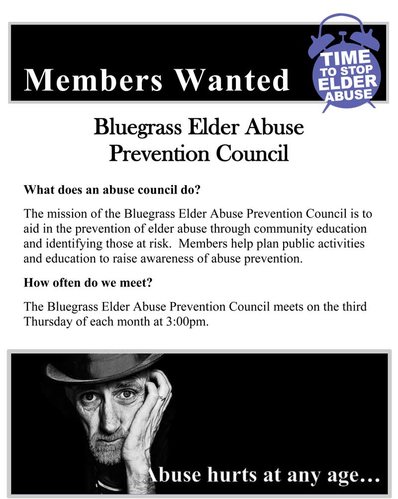 Members Wanted for Bluegrass Elder Abuse Prevention Council